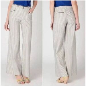 Cartonnier Anthropologie blue and white striped belted wide leg pants size 4
